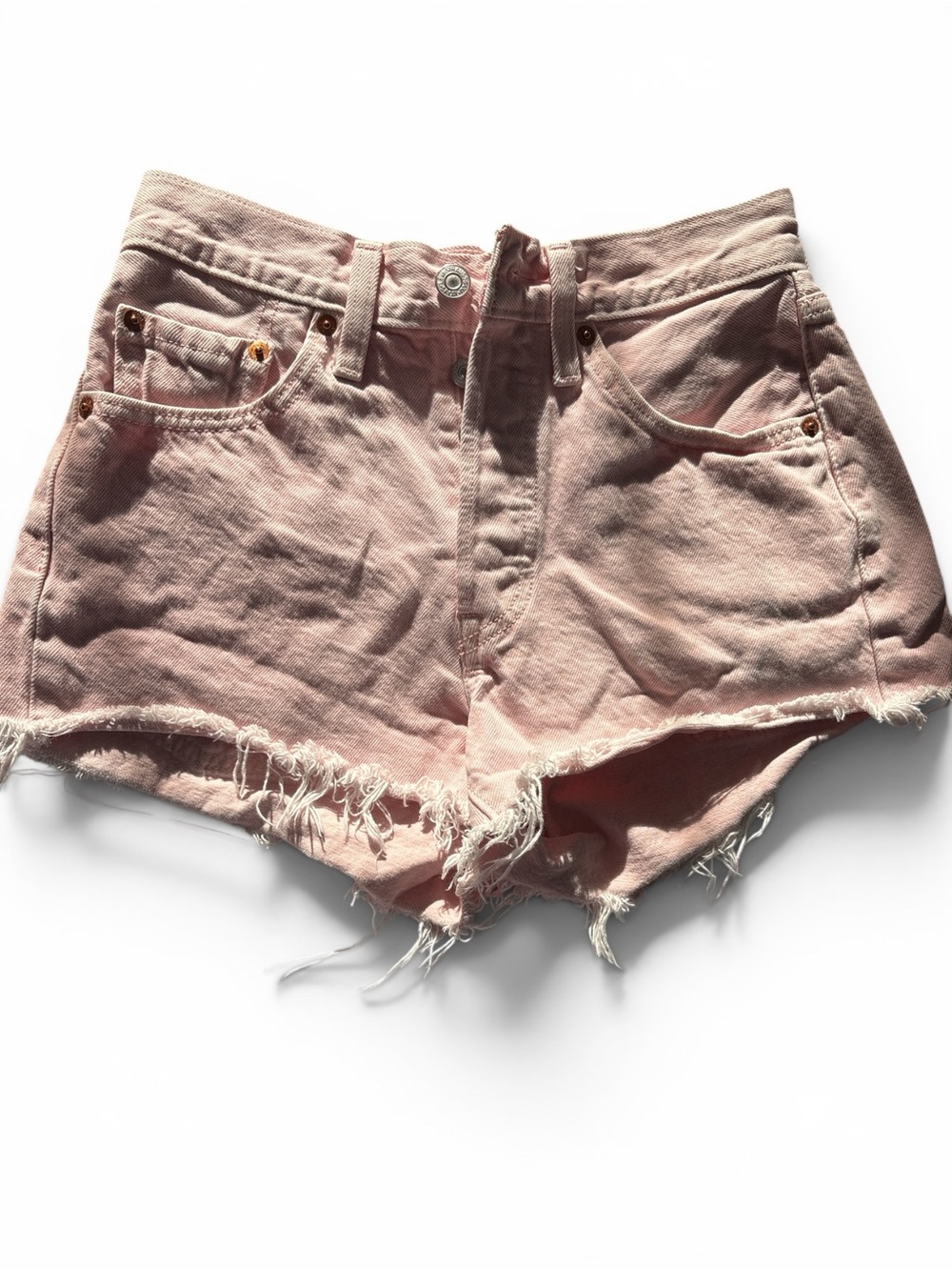100% Cotton Baby Pink Levi's High-Rise Frayed Denim Shorts